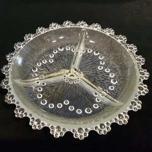 Vintage Hobnail Clear Glass Divided Relish / Candy Serving Dish 10" ~ 3 Sections